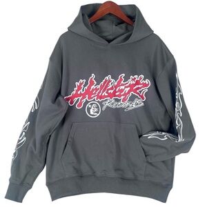 HELLSTAR Records Tour Flame Print Hoodie Mens Medium Front Back Sleeve Hits NWOT
